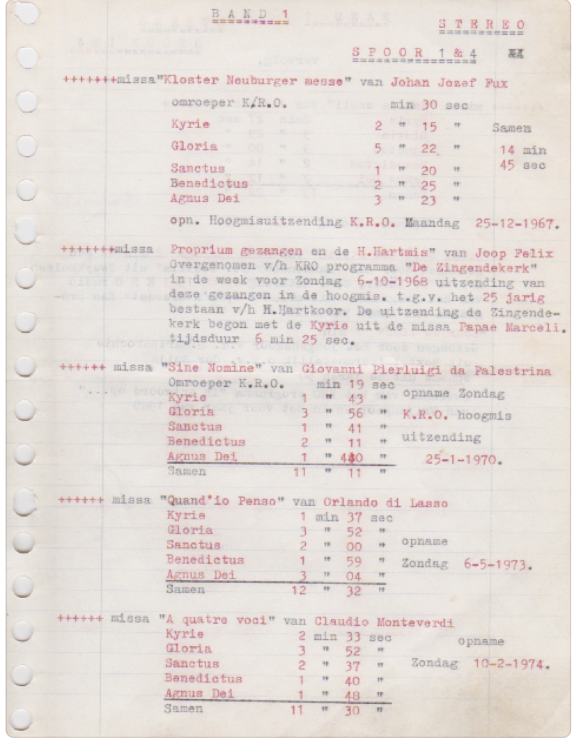 1967 Aantekeningen opnames audio Toon van de Struik tot en met 1983