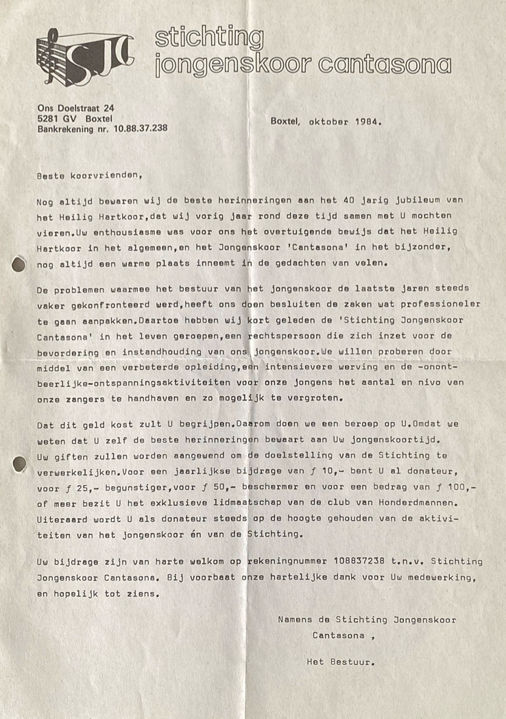 1984 oktober brief oprichting Stichting